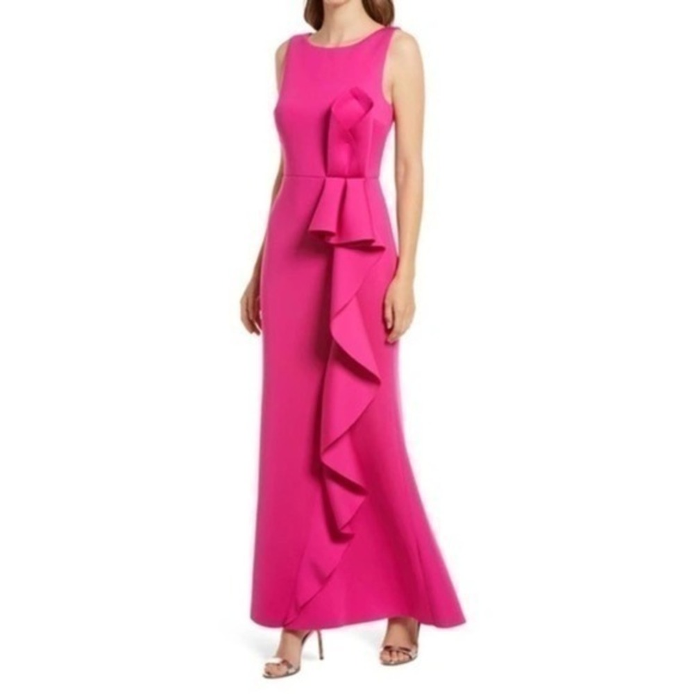 Eliza J Ruffle Sleeveless Hot‎ Pink Mermaid Gown Size 4 NWT
